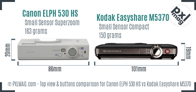 Canon ELPH 530 HS vs Kodak Easyshare M5370 top view buttons comparison