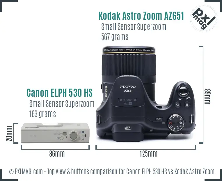 Canon ELPH 530 HS vs Kodak Astro Zoom AZ651 top view buttons comparison