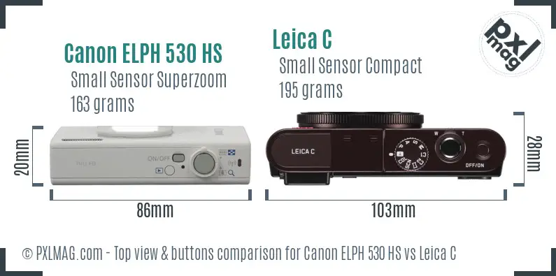 Canon ELPH 530 HS vs Leica C top view buttons comparison