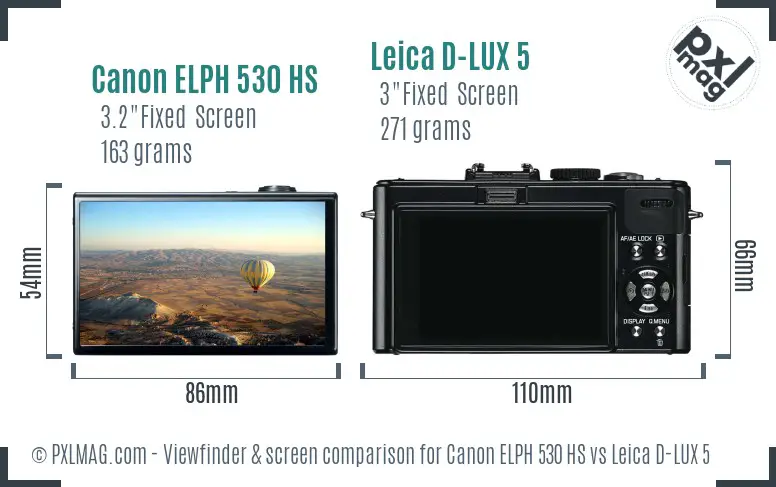 Canon ELPH 530 HS vs Leica D-LUX 5 Screen and Viewfinder comparison