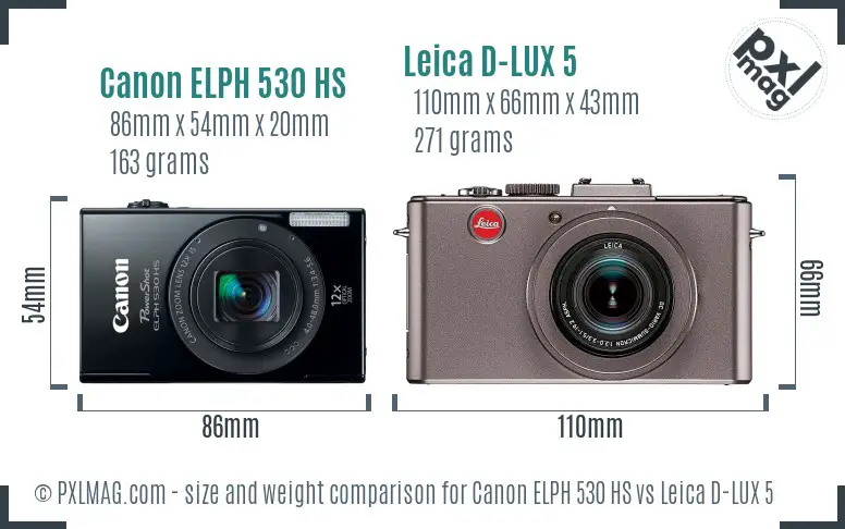 Canon ELPH 530 HS vs Leica D-LUX 5 size comparison