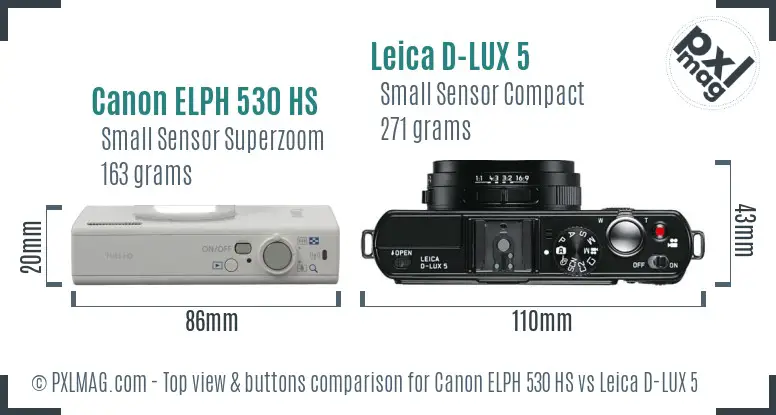 Canon ELPH 530 HS vs Leica D-LUX 5 top view buttons comparison