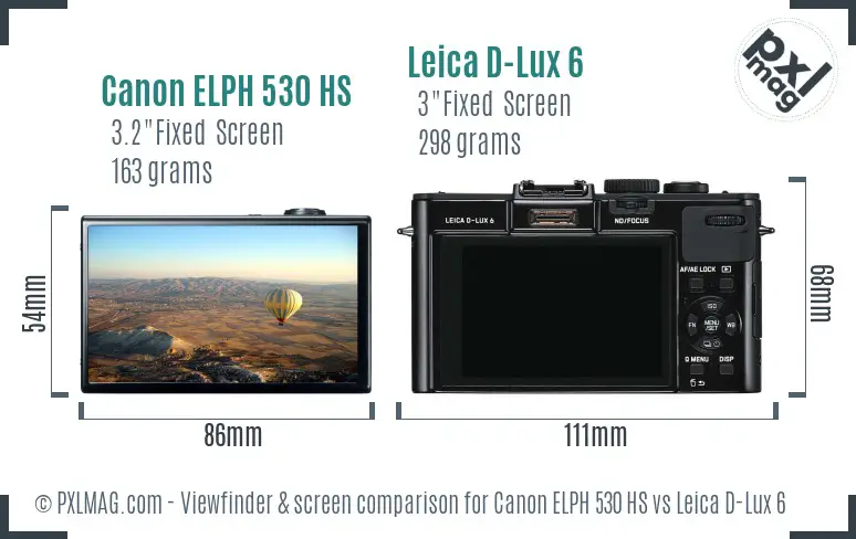 Canon ELPH 530 HS vs Leica D-Lux 6 Screen and Viewfinder comparison