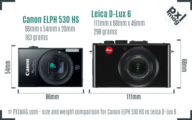 Canon ELPH 530 HS vs Leica D-Lux 6 size comparison