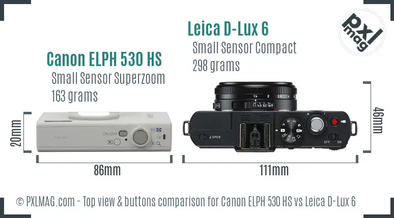 Canon ELPH 530 HS vs Leica D-Lux 6 top view buttons comparison