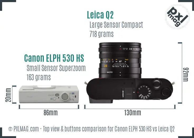 Canon ELPH 530 HS vs Leica Q2 top view buttons comparison