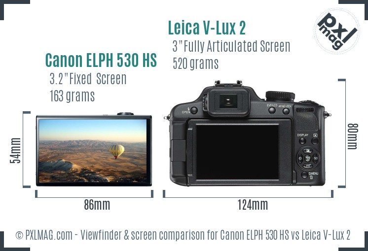 Canon ELPH 530 HS vs Leica V-Lux 2 Screen and Viewfinder comparison