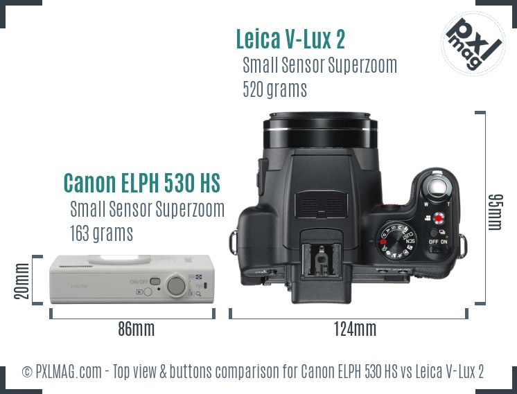 Canon ELPH 530 HS vs Leica V-Lux 2 top view buttons comparison