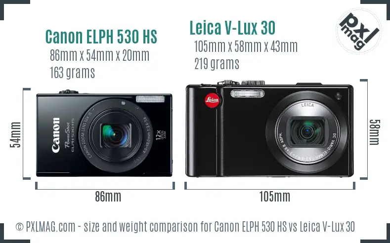 Canon ELPH 530 HS vs Leica V-Lux 30 size comparison Canon ELPH 530 HS vs Leica V-Lux 30 size comparison