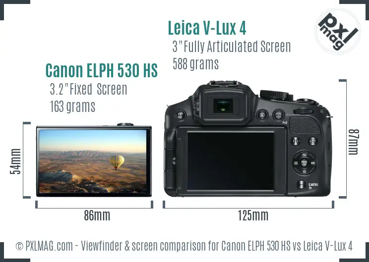 Canon ELPH 530 HS vs Leica V-Lux 4 Screen and Viewfinder comparison