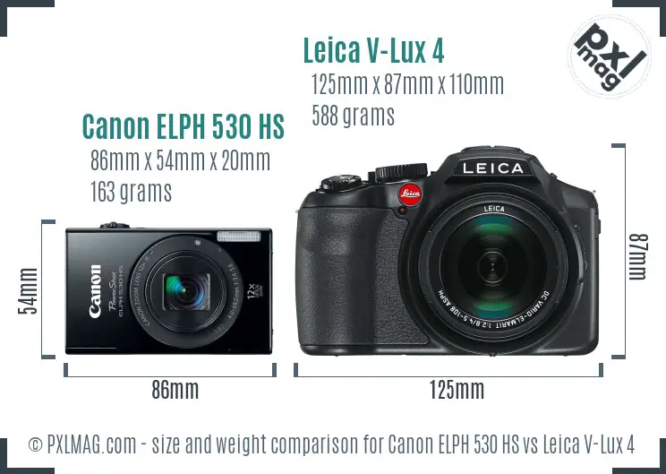 Canon ELPH 530 HS vs Leica V-Lux 4 size comparison