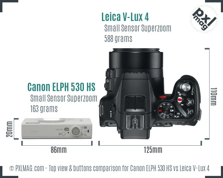 Canon ELPH 530 HS vs Leica V-Lux 4 top view buttons comparison