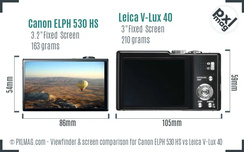 Canon ELPH 530 HS vs Leica V-Lux 40 Screen and Viewfinder comparison