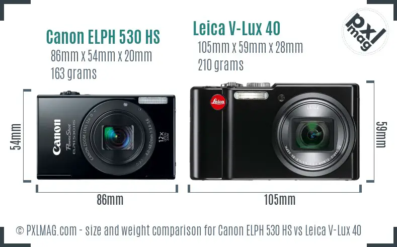 Canon ELPH 530 HS vs Leica V-Lux 40 size comparison
