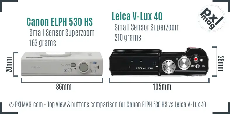 Canon ELPH 530 HS vs Leica V-Lux 40 top view buttons comparison
