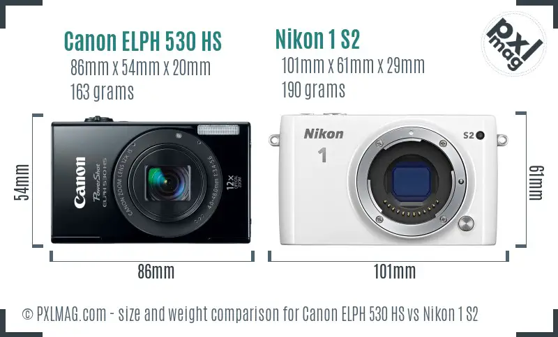 Canon ELPH 530 HS vs Nikon 1 S2 size comparison