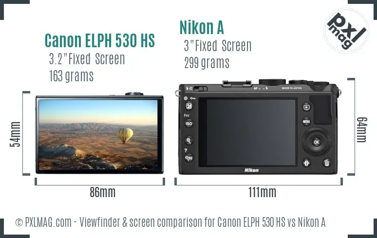 Canon ELPH 530 HS vs Nikon A Screen and Viewfinder comparison