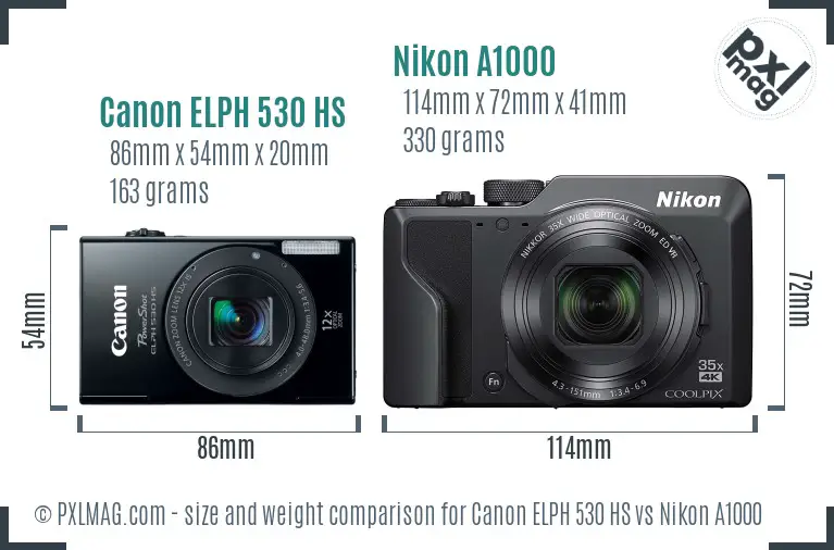 Canon ELPH 530 HS vs Nikon A1000 size comparison