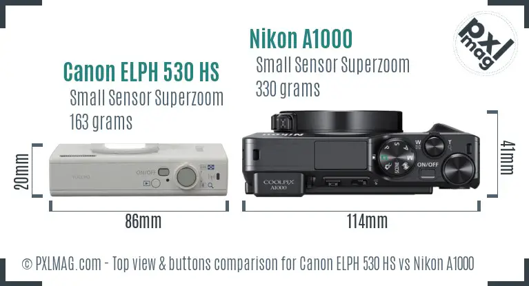 Canon ELPH 530 HS vs Nikon A1000 top view buttons comparison