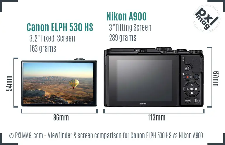 Canon ELPH 530 HS vs Nikon A900 Screen and Viewfinder comparison