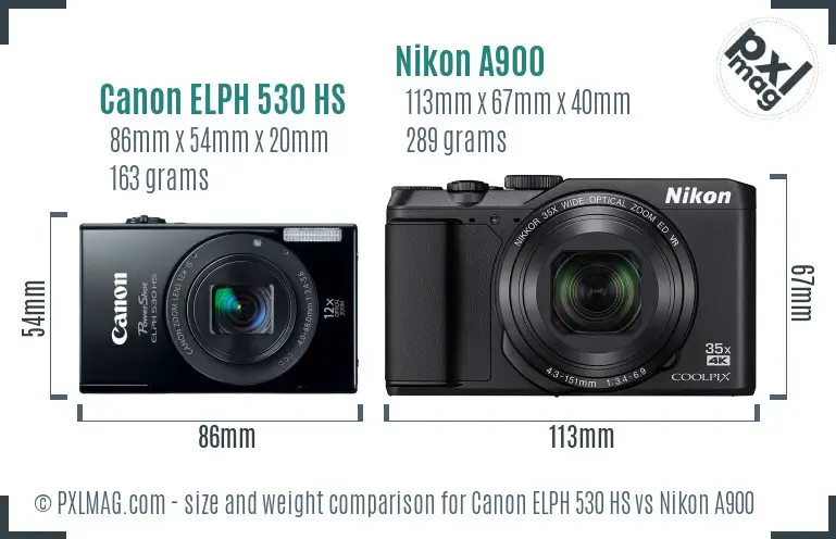 Canon ELPH 530 HS vs Nikon A900 size comparison