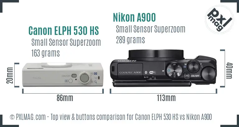 Canon ELPH 530 HS vs Nikon A900 top view buttons comparison