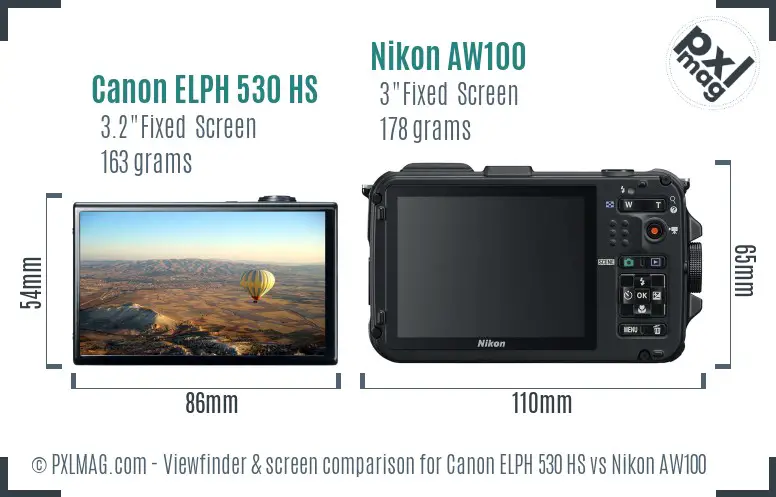 Canon ELPH 530 HS vs Nikon AW100 Screen and Viewfinder comparison