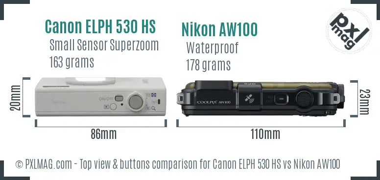 Canon ELPH 530 HS vs Nikon AW100 top view buttons comparison