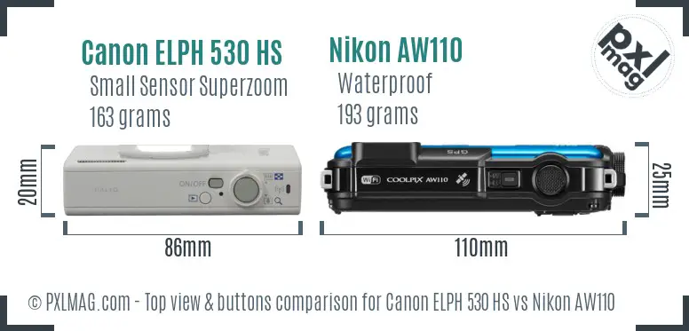 Canon ELPH 530 HS vs Nikon AW110 top view buttons comparison