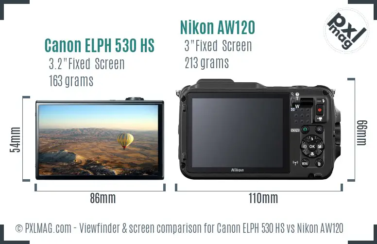 Canon ELPH 530 HS vs Nikon AW120 Screen and Viewfinder comparison