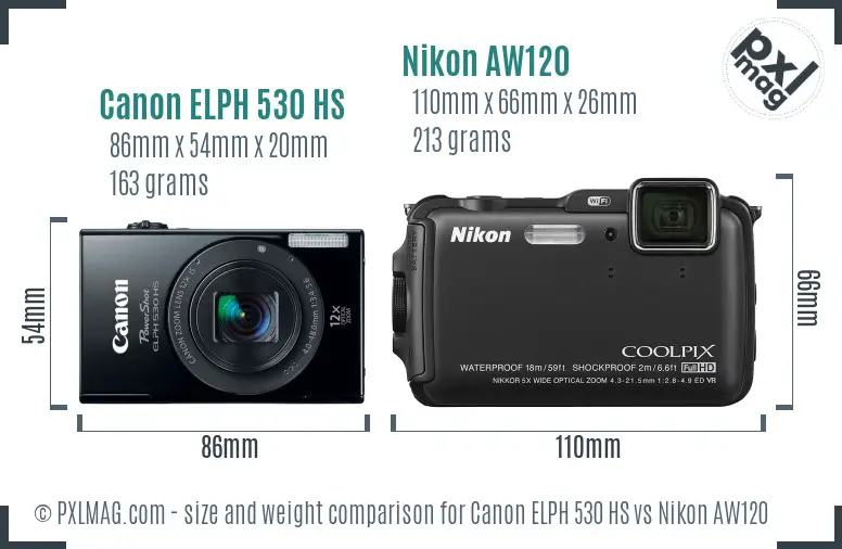 Canon ELPH 530 HS vs Nikon AW120 size comparison