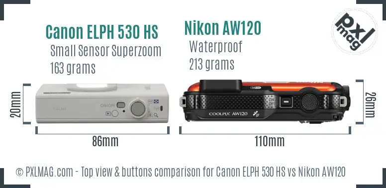 Canon ELPH 530 HS vs Nikon AW120 top view buttons comparison