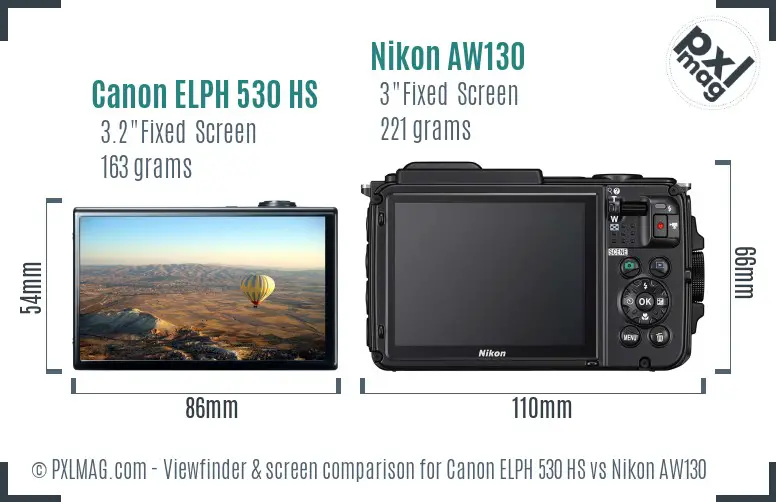 Canon ELPH 530 HS vs Nikon AW130 Screen and Viewfinder comparison