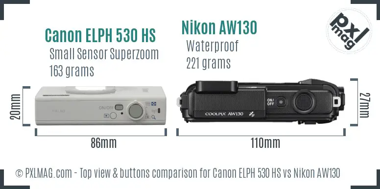 Canon ELPH 530 HS vs Nikon AW130 top view buttons comparison