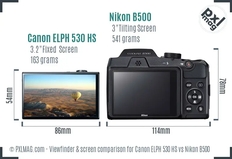 Canon ELPH 530 HS vs Nikon B500 Screen and Viewfinder comparison