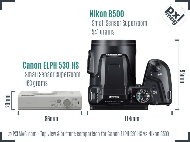 Canon ELPH 530 HS vs Nikon B500 top view buttons comparison