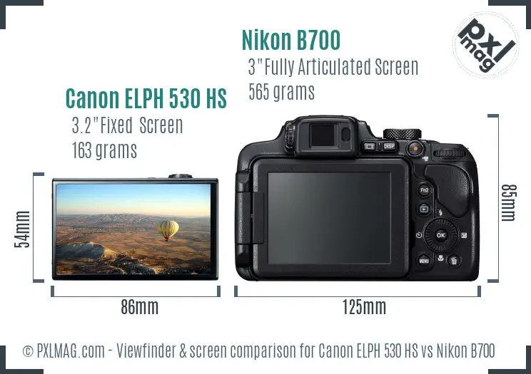 Canon ELPH 530 HS vs Nikon B700 Screen and Viewfinder comparison