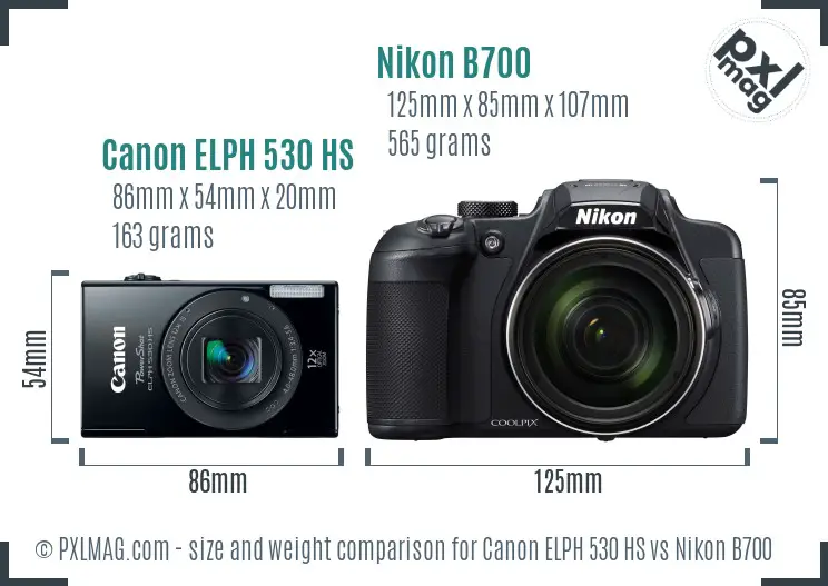 Canon ELPH 530 HS vs Nikon B700 size comparison