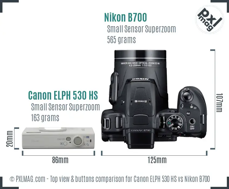 Canon ELPH 530 HS vs Nikon B700 top view buttons comparison