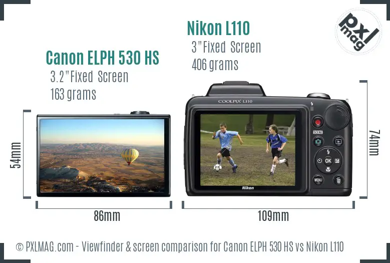 Canon ELPH 530 HS vs Nikon L110 Screen and Viewfinder comparison