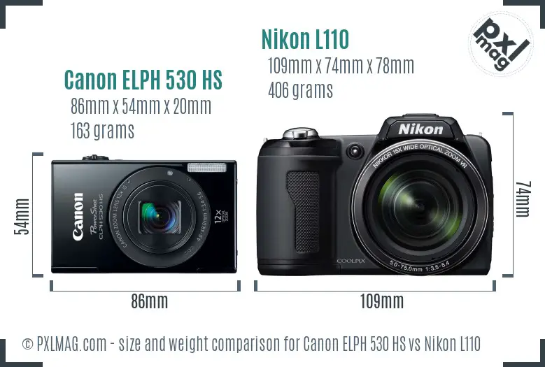 Canon ELPH 530 HS vs Nikon L110 size comparison