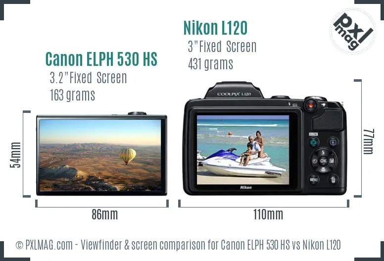 Canon ELPH 530 HS vs Nikon L120 Screen and Viewfinder comparison