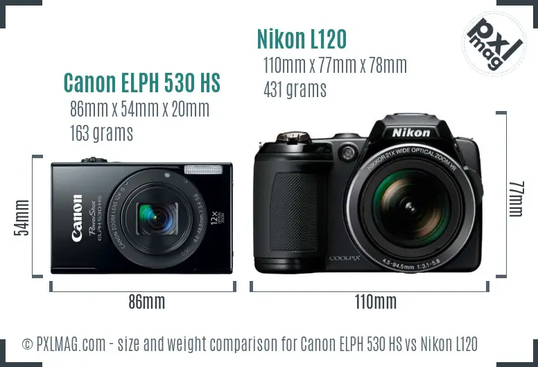 Canon ELPH 530 HS vs Nikon L120 size comparison