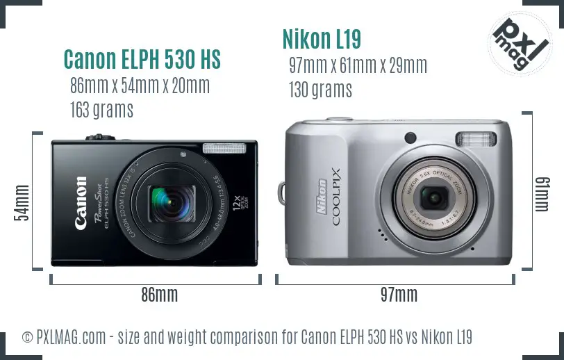 Canon ELPH 530 HS vs Nikon L19 size comparison