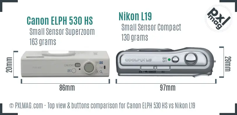 Canon ELPH 530 HS vs Nikon L19 top view buttons comparison