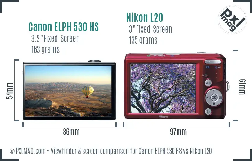 Canon ELPH 530 HS vs Nikon L20 Screen and Viewfinder comparison Canon ELPH 530 HS vs Nikon L20 Screen and Viewfinder comparison