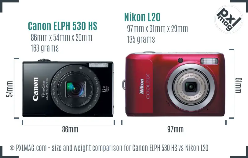 Canon ELPH 530 HS vs Nikon L20 size comparison Canon ELPH 530 HS vs Nikon L20 size comparison