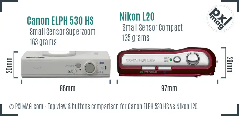 Canon ELPH 530 HS vs Nikon L20 top view buttons comparison Canon ELPH 530 HS vs Nikon L20 top view buttons comparison