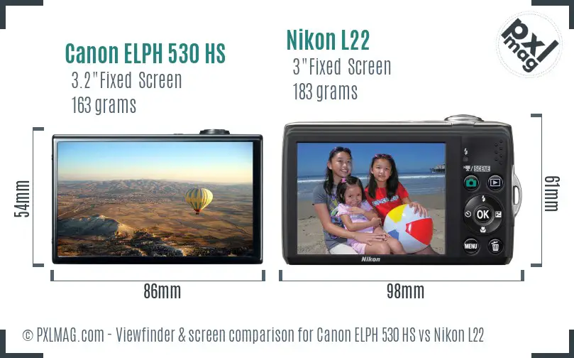 Canon ELPH 530 HS vs Nikon L22 Screen and Viewfinder comparison