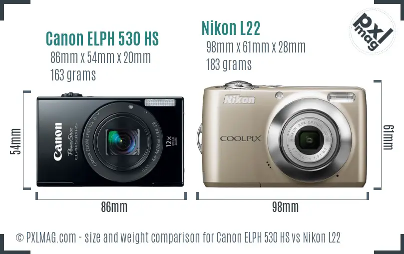 Canon ELPH 530 HS vs Nikon L22 size comparison